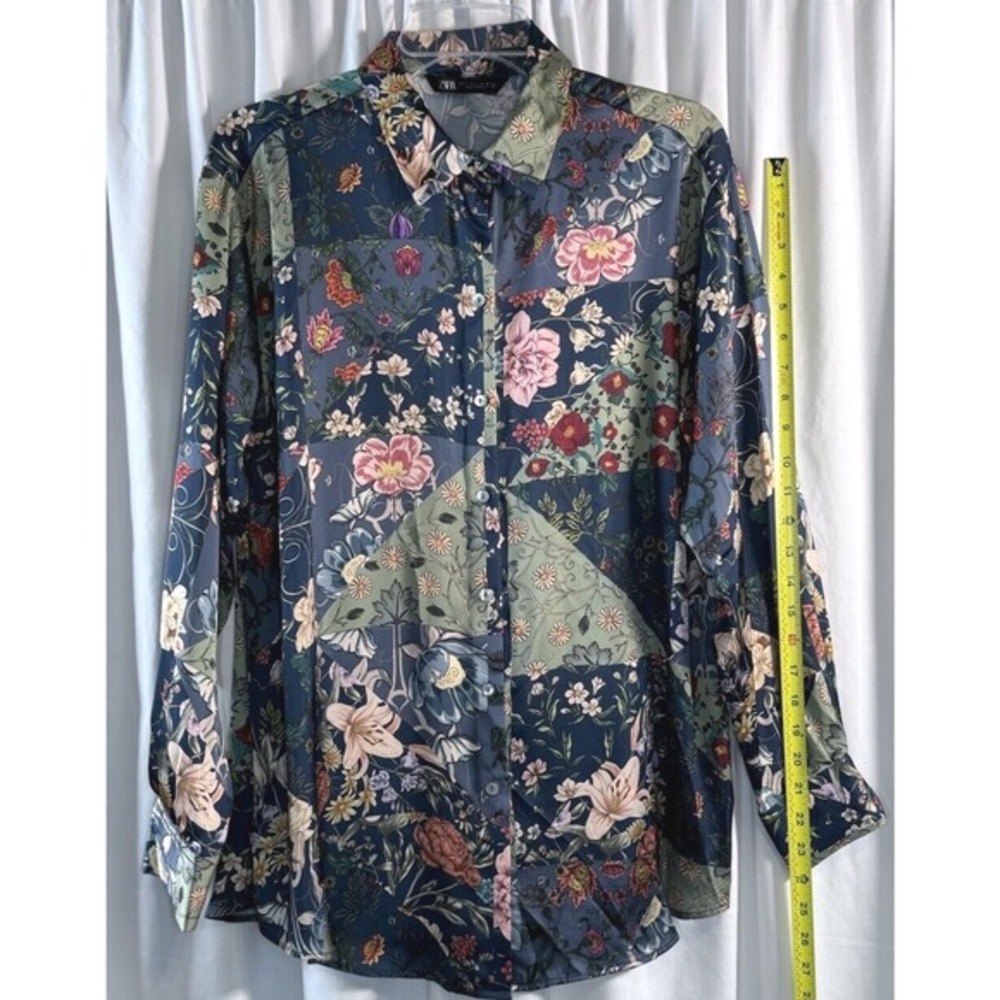 Zara Floral Patchwork Print Button Down Long Slee… - image 6